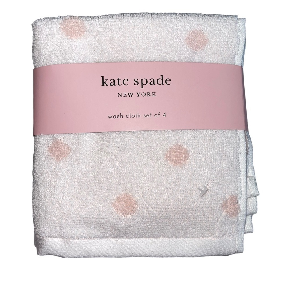 Kate Spade Washcloths Set of 4 White with pink polka dots NWT